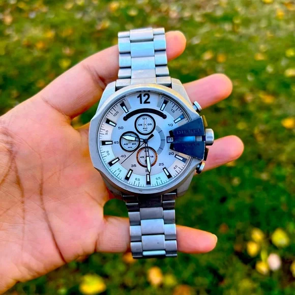 Diesel Mens Mega Chief Chronograph Silver-Tone Stainless Steel Watch - Picture 1 of 8